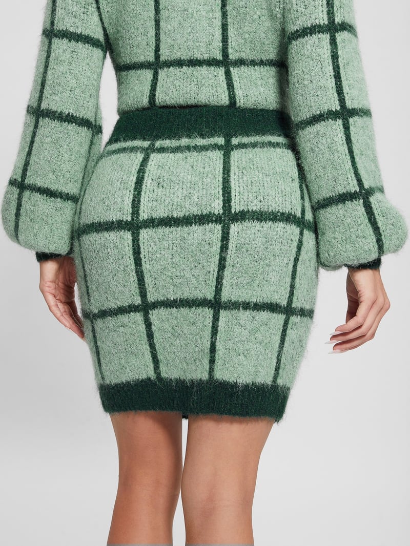 Guess Nadia Plaid Sweater Skirt - Green Check