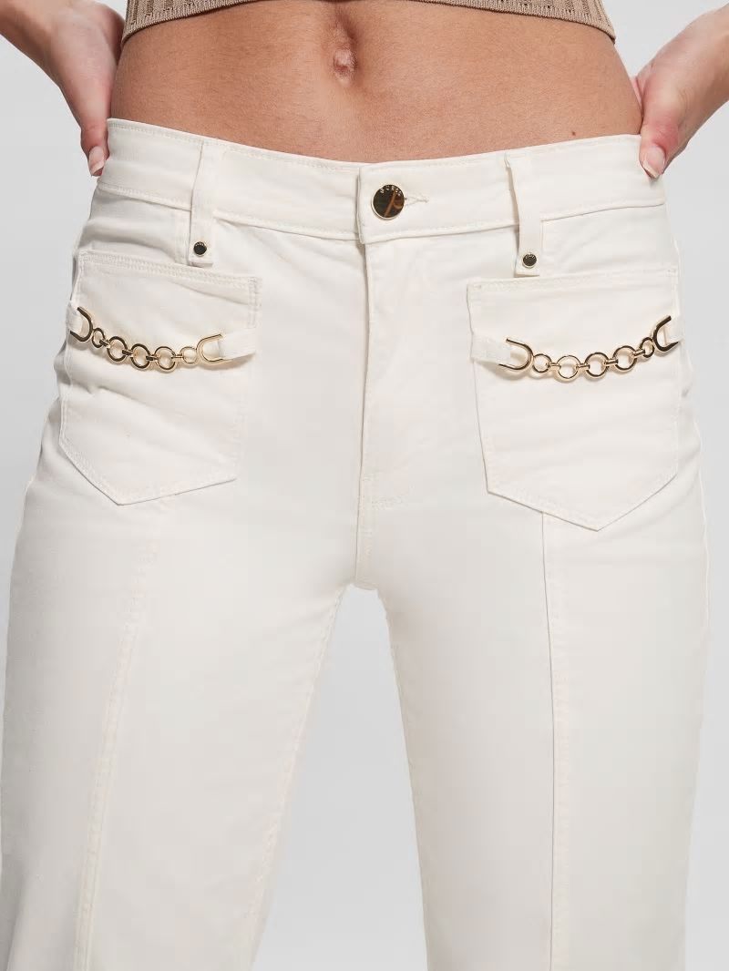 Guess Sateen Chain Sexy Bootcut Pants - Cream White