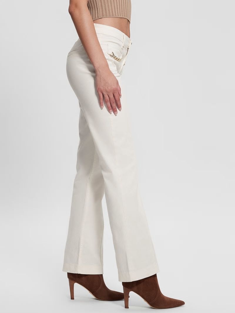 Guess Sateen Chain Sexy Bootcut Pants - Cream White