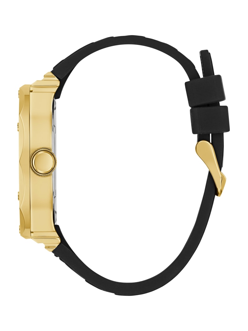 Guess Gold-Tone and Black Silicone Multifunction Watch - Gold