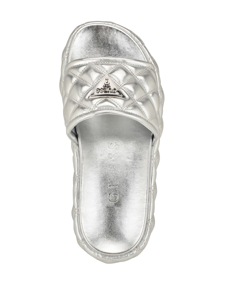 Guess Longo Quilted Flatform Slides - Silver 040