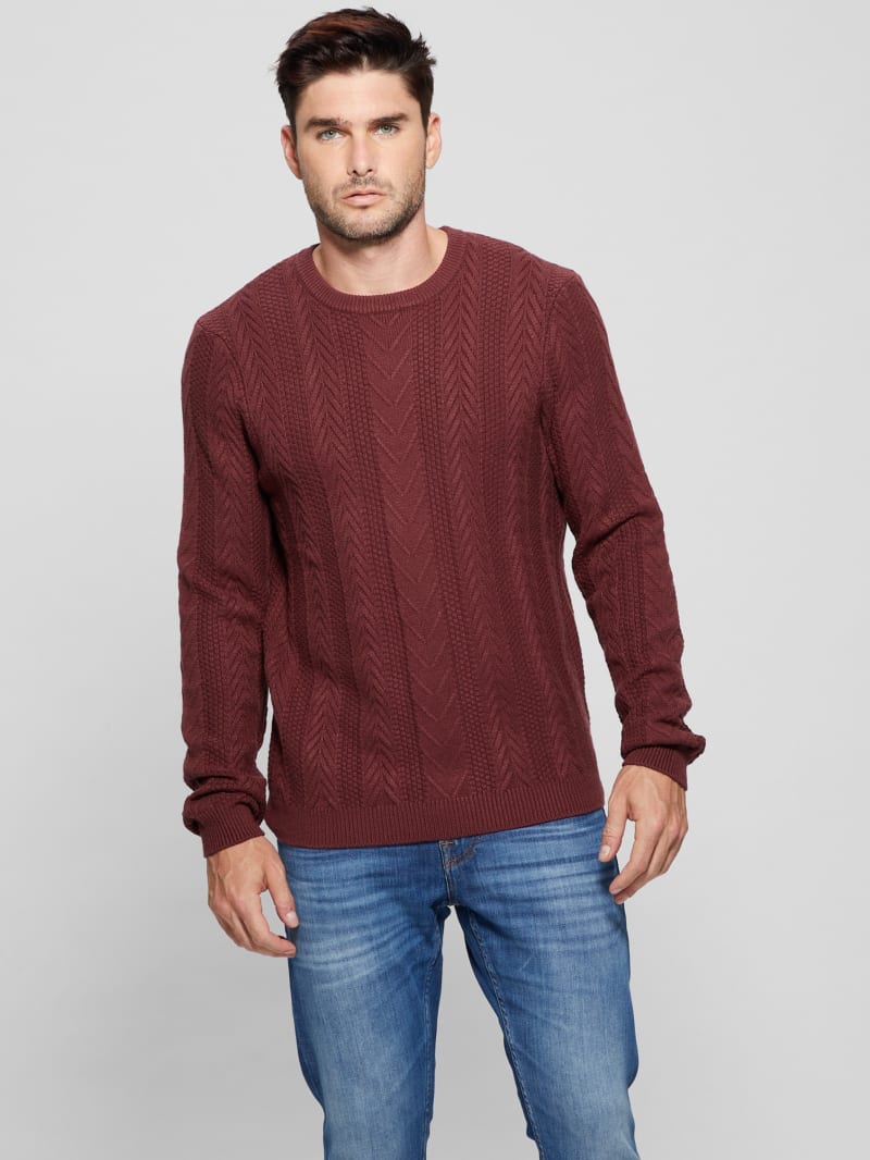 Guess Eco Ethan Cable Knit Sweater - Burgundy Shade