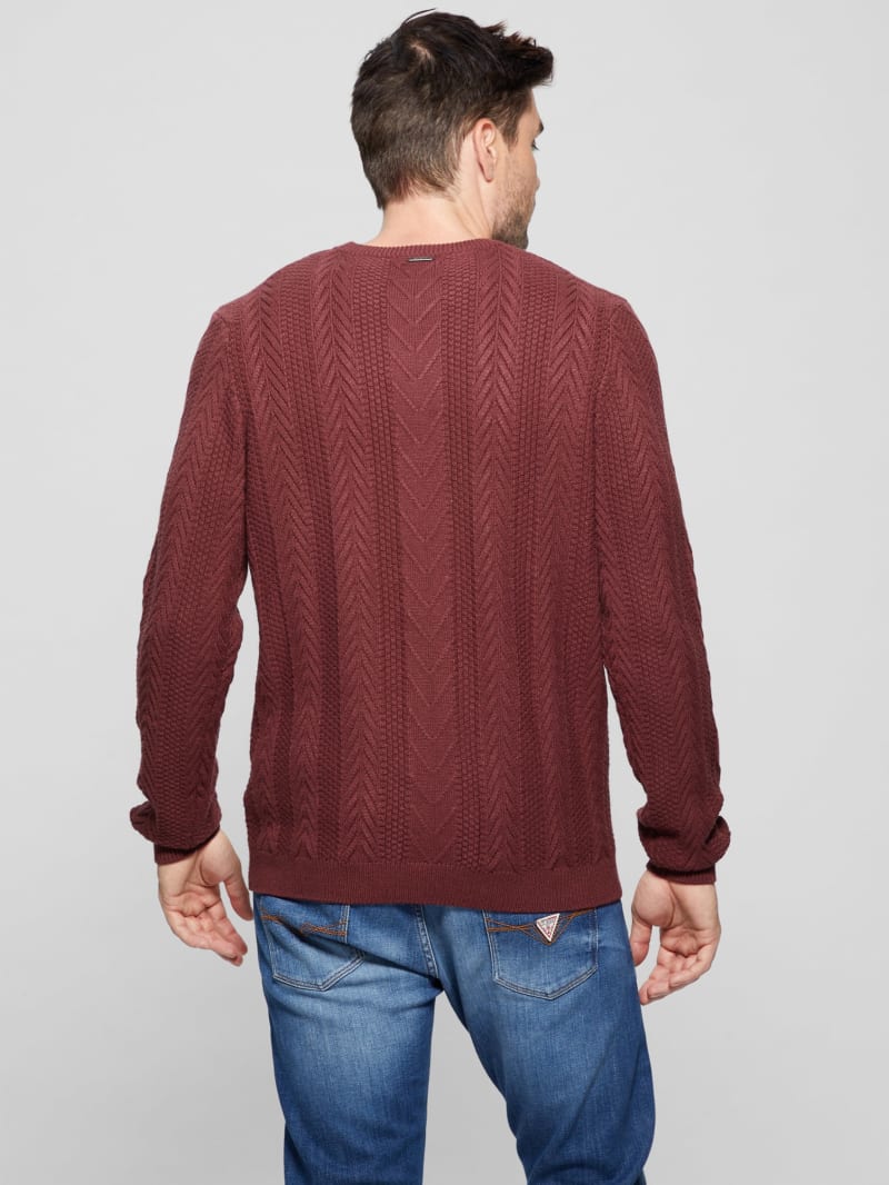 Guess Eco Ethan Cable Knit Sweater - Burgundy Shade