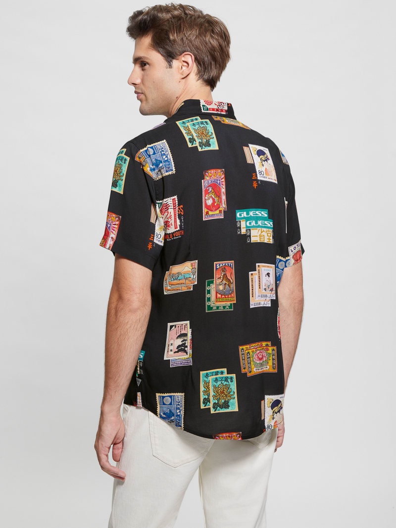 Guess Eco Post Card Shirt - Post Card Collage Jet Bla