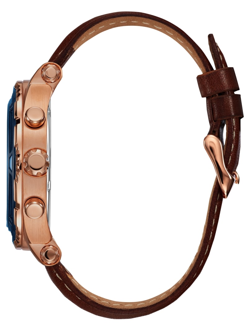 Guess Brown and Rose Gold-Tone Leather Sport Watch - Brown Multi