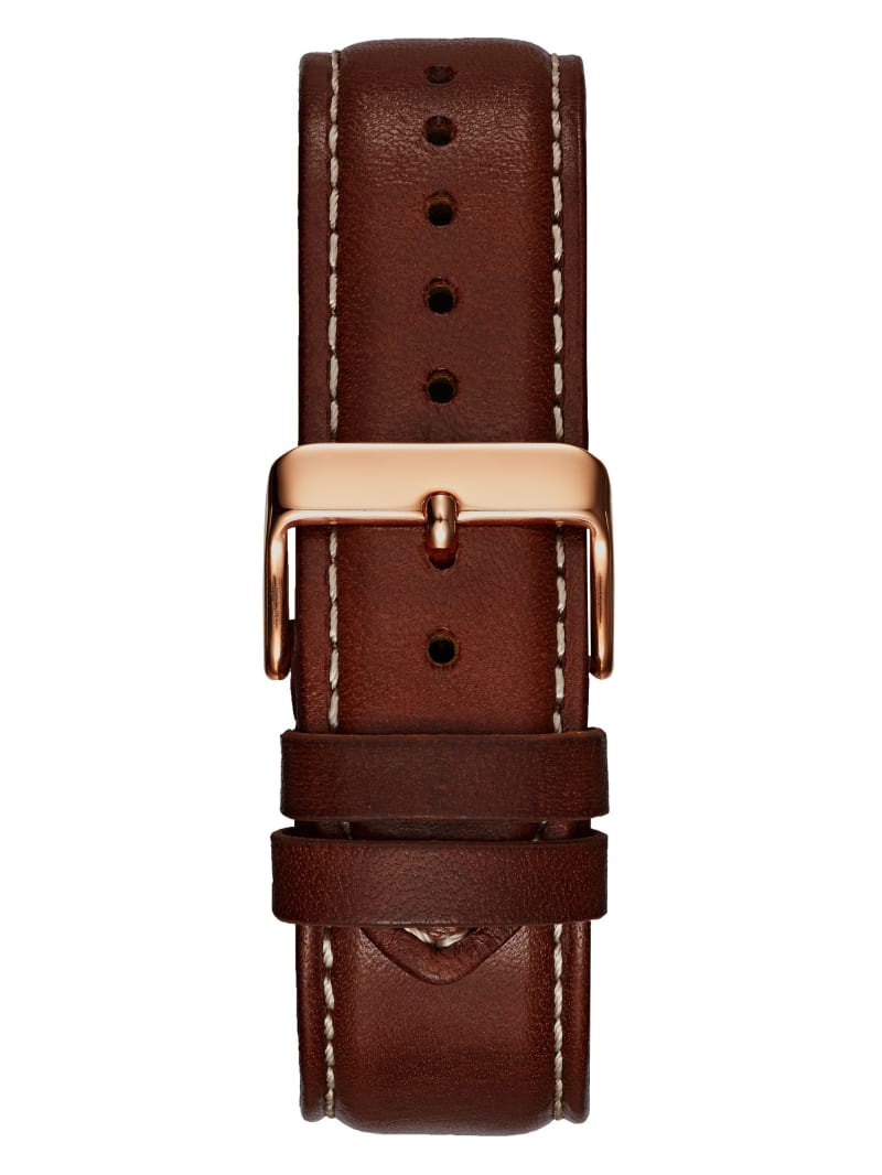 Guess Brown and Rose Gold-Tone Leather Sport Watch - Brown Multi