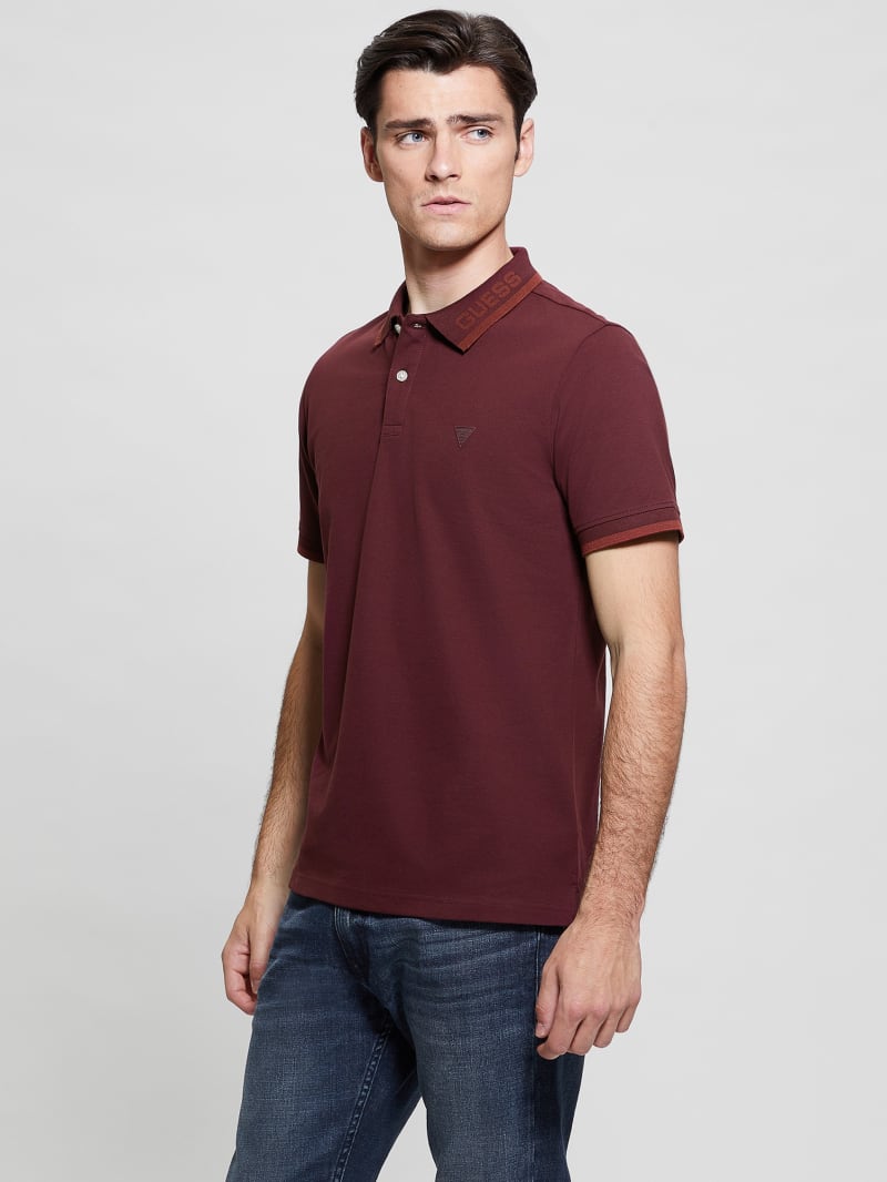 Guess Eco Lyle Logo Polo - Red Noir