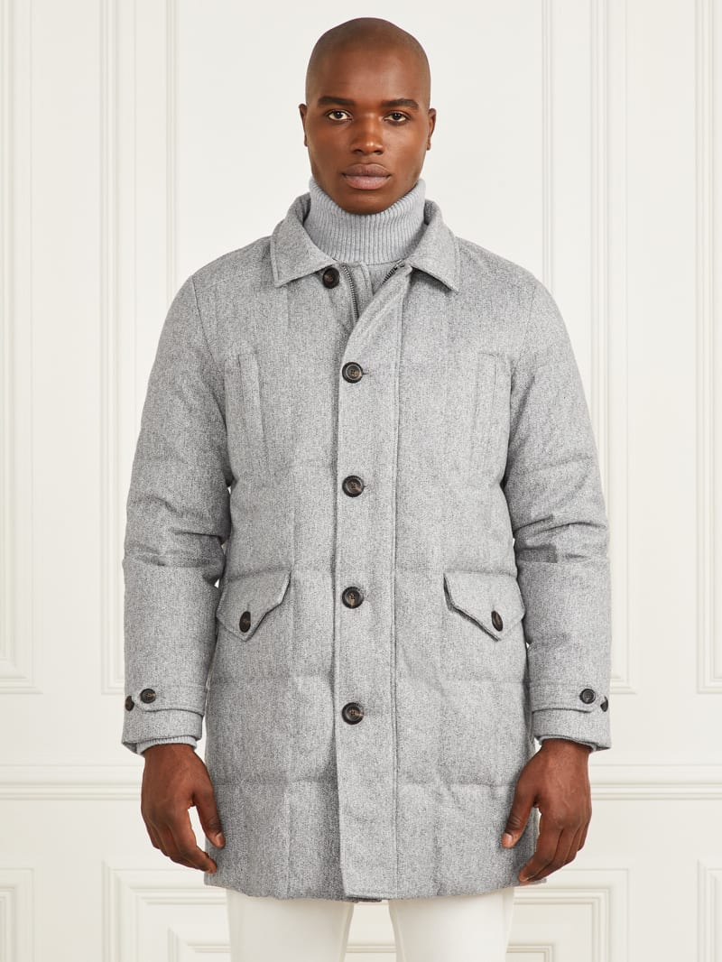 Guess Long Twill Jacket - Grey Herringbone Melange