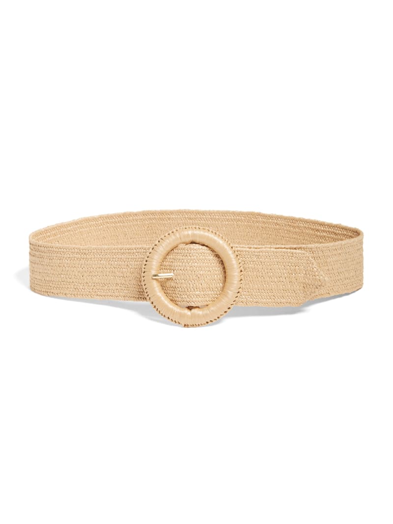 Guess Raffia Straw Waist Belt - White