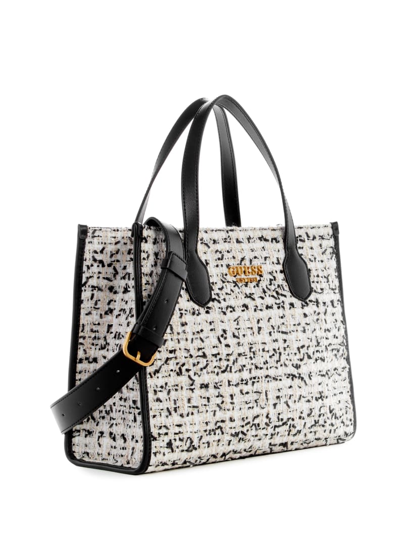 Guess Silvana Tweed Tote - Cream Multi