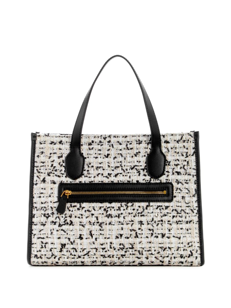 Guess Silvana Tweed Tote - Cream Multi