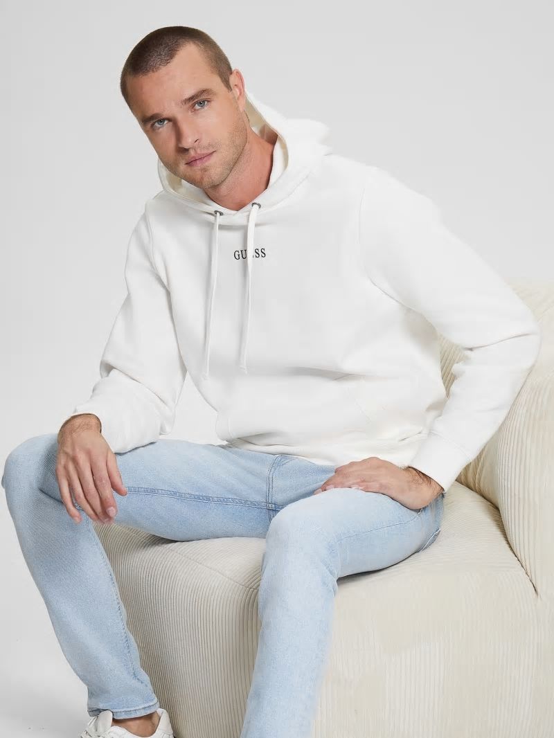 Guess Eco Roy Logo Hoodie - Frosted White