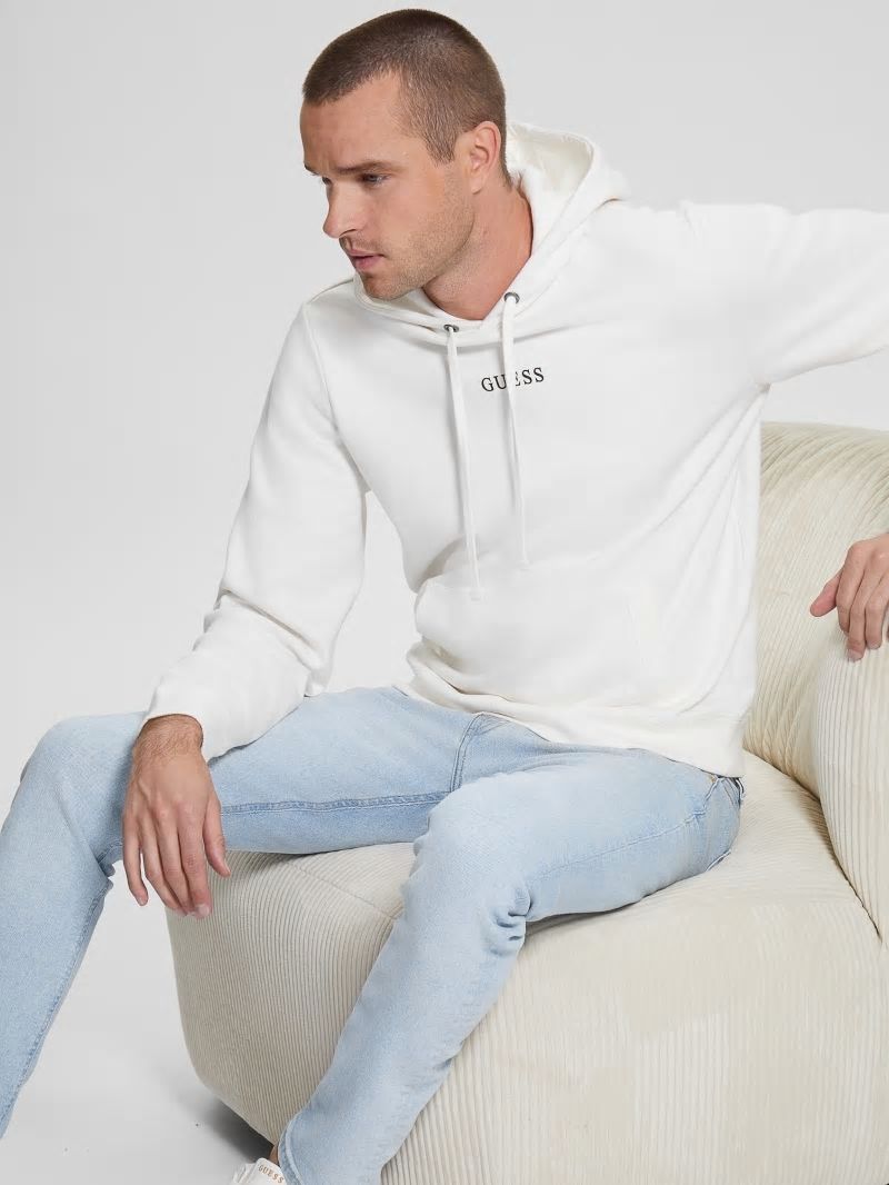 Guess Eco Roy Logo Hoodie - Frosted White