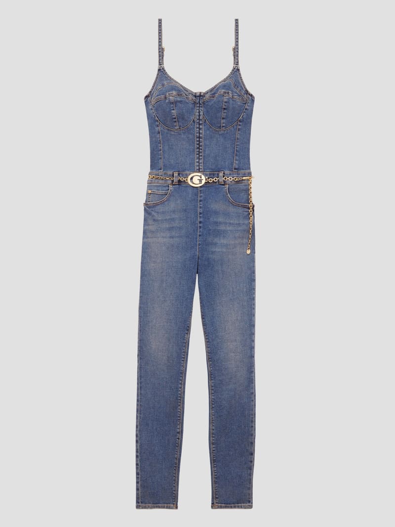 Guess Chain G-Belt Denim Jumpsuit - Lunar Blue Wash