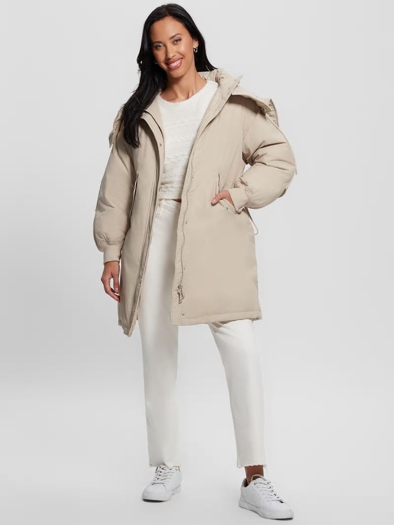 Guess Rolanda Hooded Puffer Jacket - Pearl Oyster