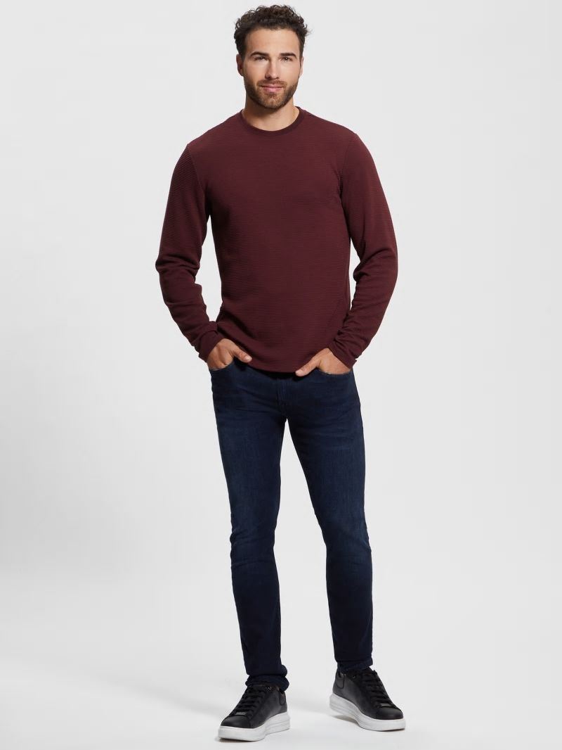 Guess Textured Long-sleeve Tee - Red Noir