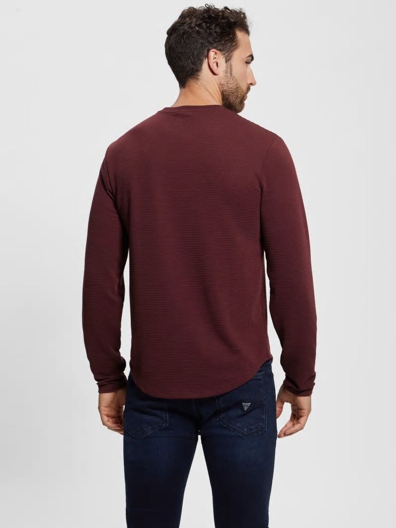 Guess Textured Long-sleeve Tee - Red Noir