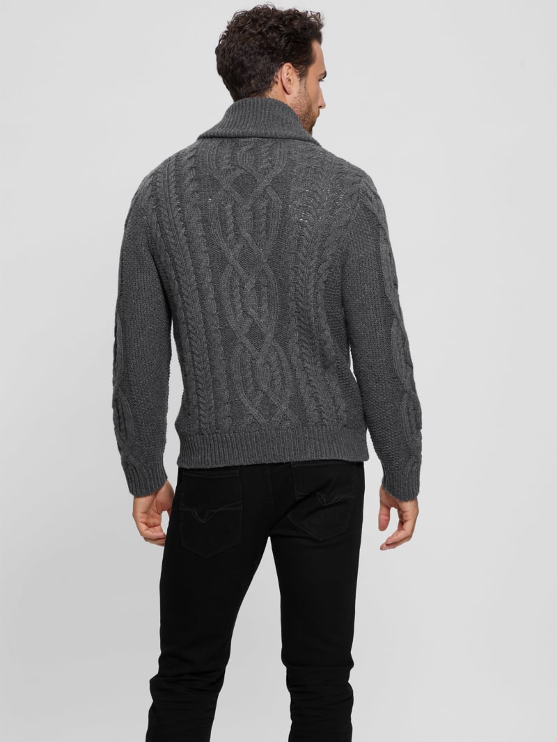 Guess Shane Celtic Cable-Knit Cardigan - Dark Coal Heather