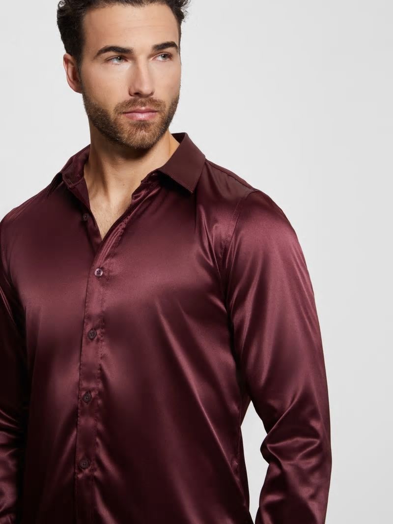 Guess Long-Sleeve Regal Shirt - Red Noir