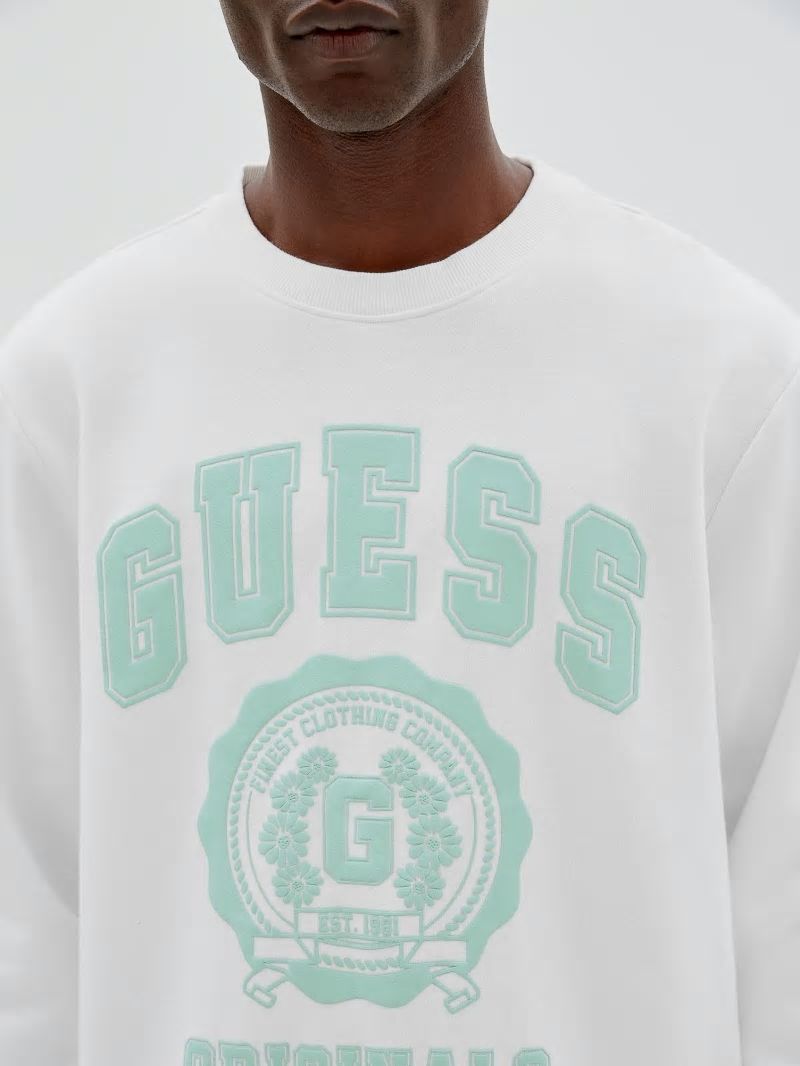 Guess GUESS Originals Logo Crewneck Pullover - Pure White Multi