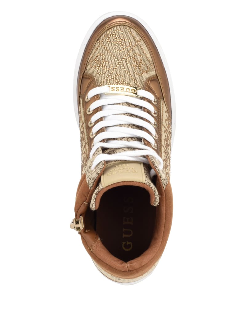 Guess Blairin Rhinestone Logo Wedge Sneakers - Medium Brown