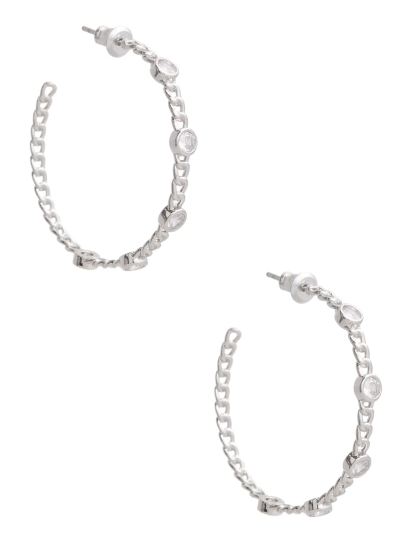 Guess Silver-Tone Crystal Chain Hoop Earrings - Silver