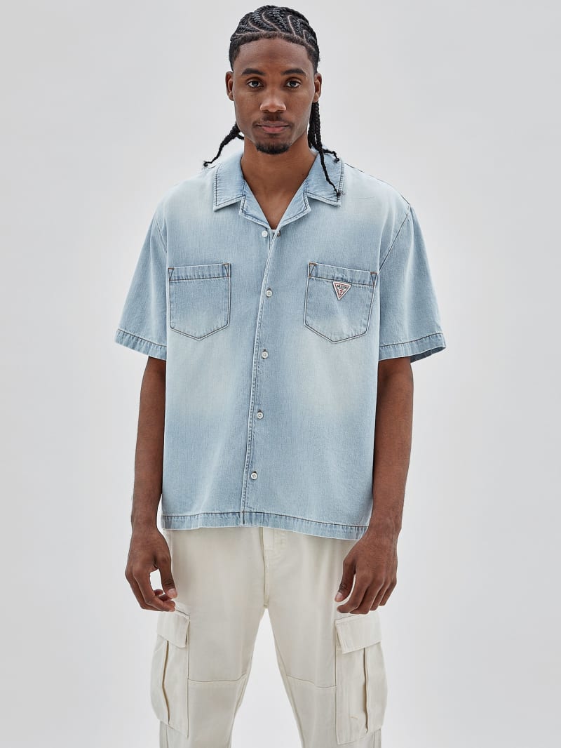 Guess GUESS Originals Denim Camp Shirt - Go Lt Wash Denim Shirt