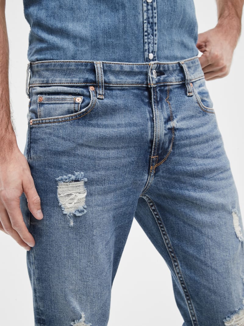 Guess Distressed Tapered Jeans - Light Tide Wash