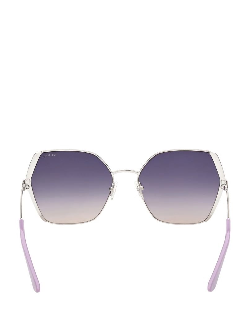 Guess Oversized Metal Geometric Sunglasses - Wht/Silver