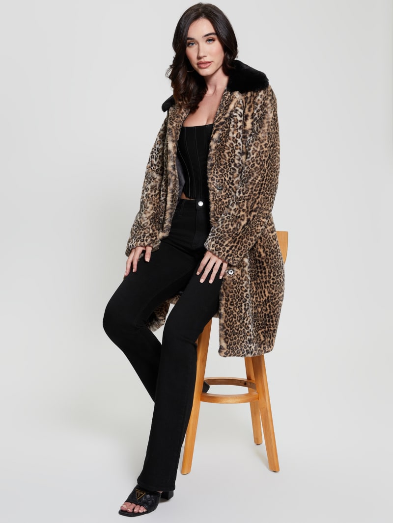 Guess Petra Faux-Fur Leopard Coat - Natural Leo Combo