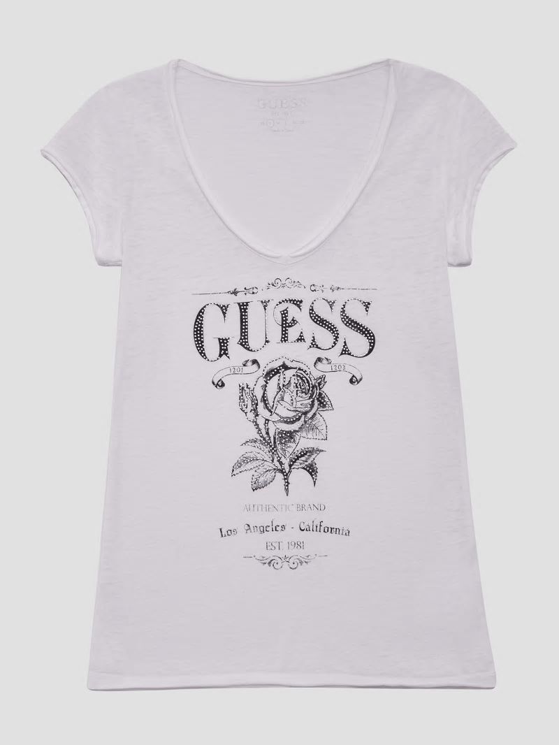 Guess Signature Roses Tee - Pure White