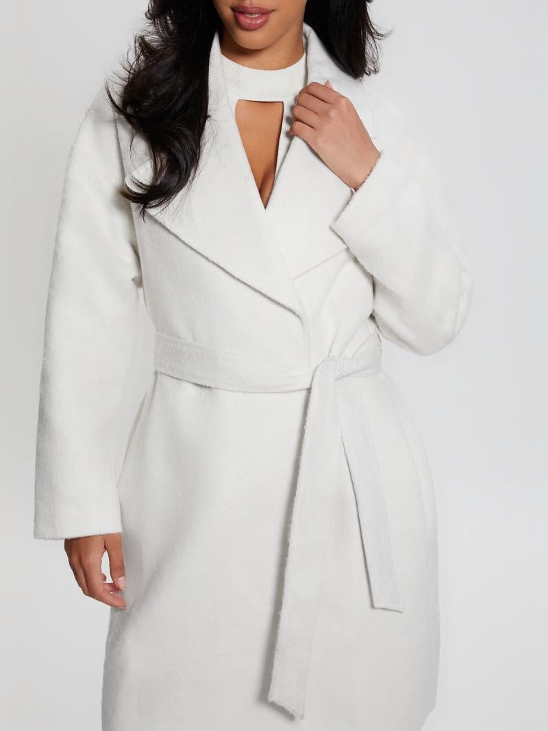 Guess Eco Patrizia Belted Coat - Cream White