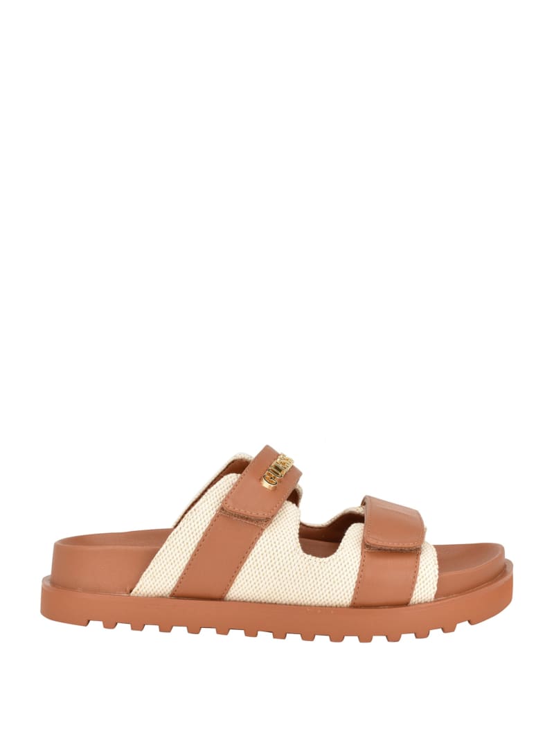 Guess Fabulon Quattro G Two-Strap Slides - Medium Brown