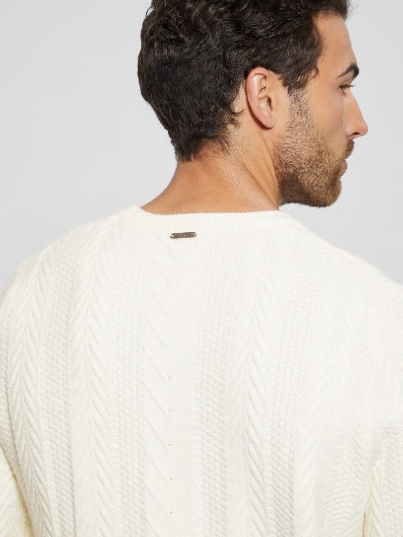 Guess Eco Ethan Cable Knit Sweater - Dove White