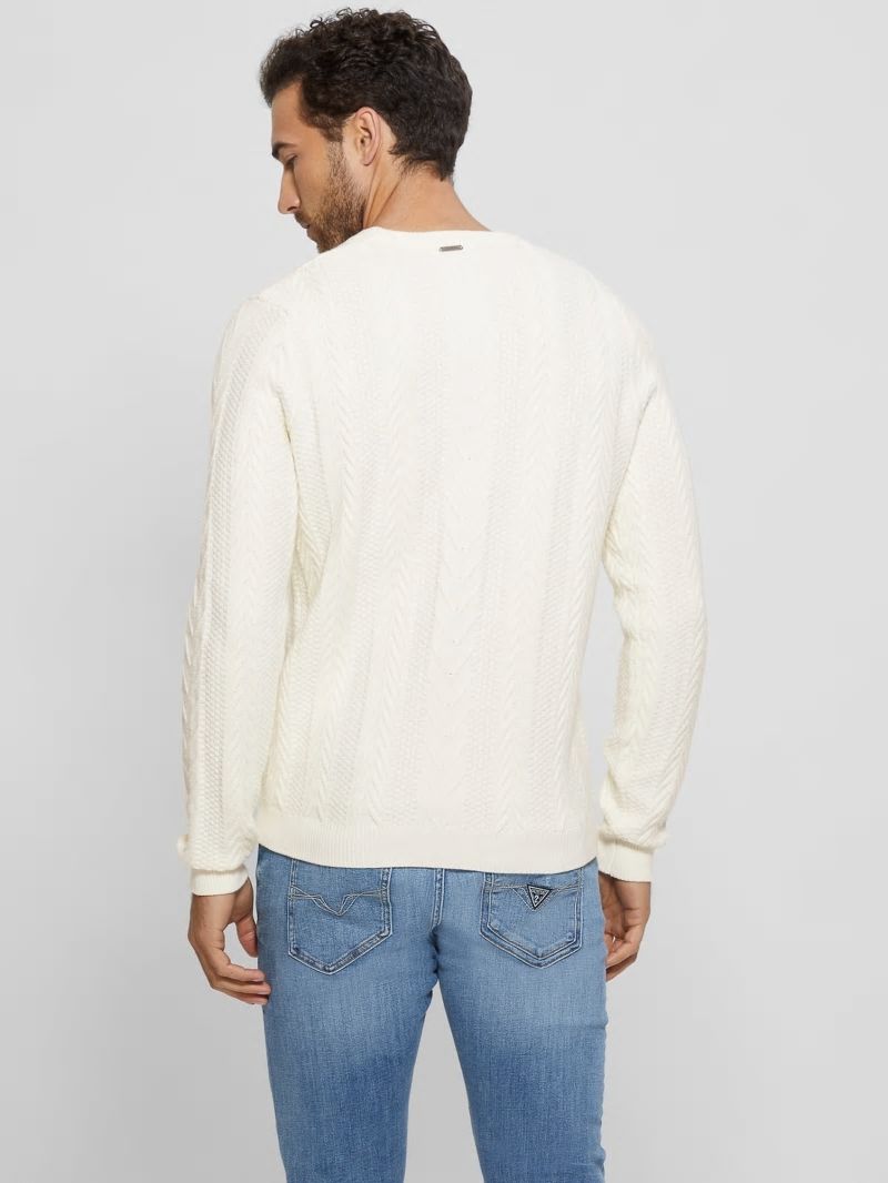 Guess Eco Ethan Cable Knit Sweater - Dove White