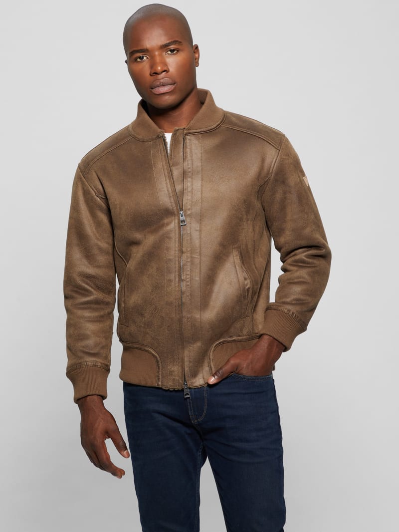 Guess Faux-Suede Aviator Jacket - Teak Wood