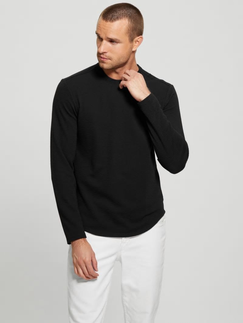 Guess Textured Long-sleeve Tee - Black