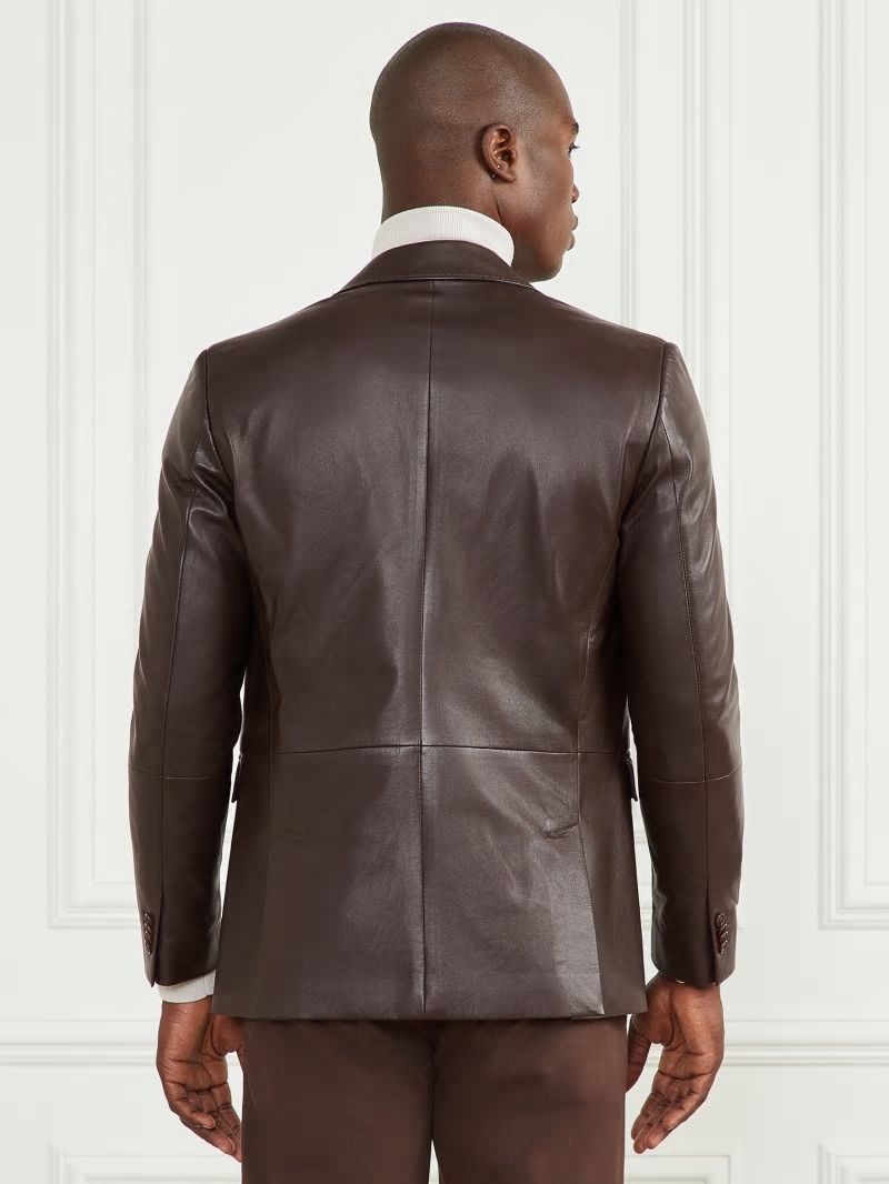 Guess Steve Notched Leather Blazer - Chocolate Brownie