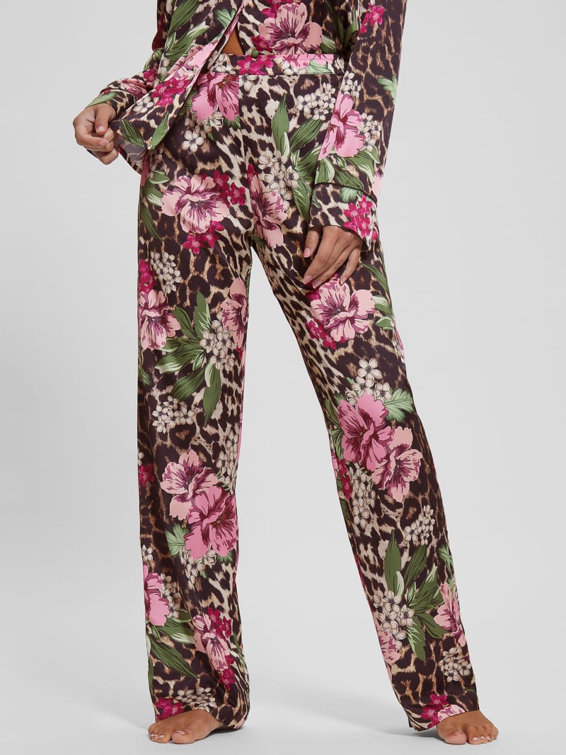 Guess Eco Dulcie Shirt and Pants PJ Set - Allover Flowers Leopard