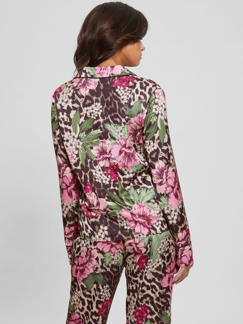 Guess Eco Dulcie Shirt and Pants PJ Set - Allover Flowers Leopard