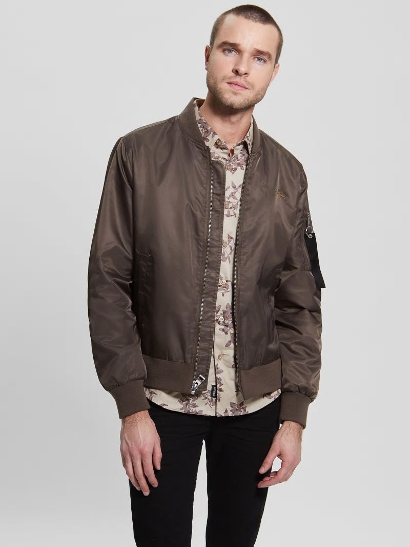 Guess Nylon Flight Jacket - Carob Chocolate