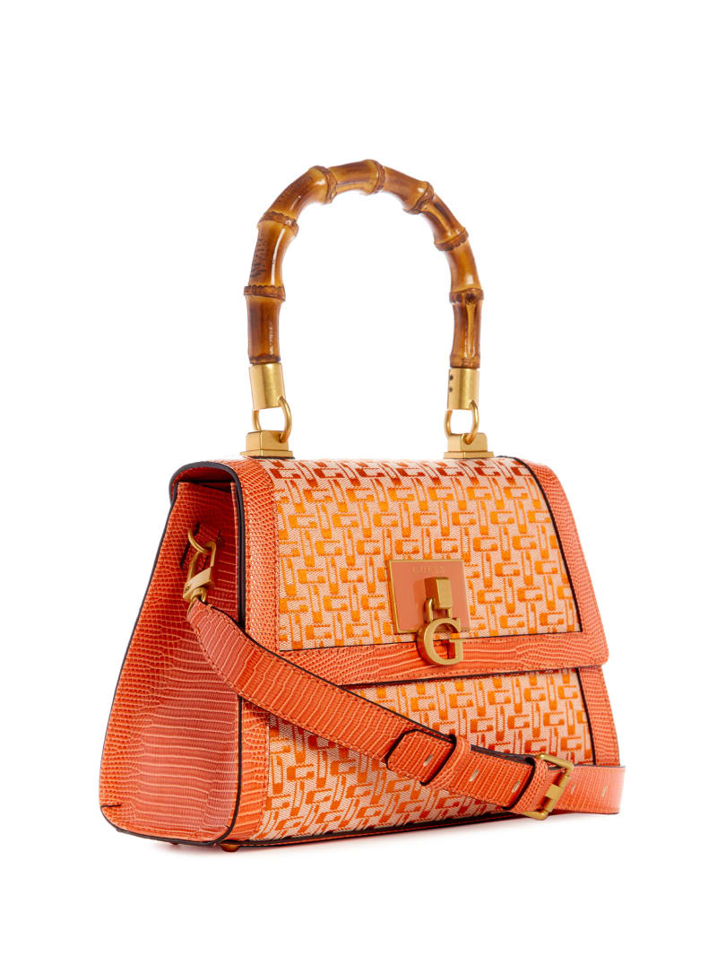 Guess Stephi Bamboo Fold-Over Satchel - Orange Logo