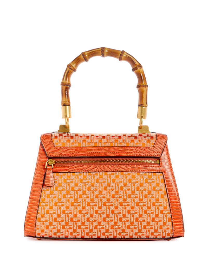 Guess Stephi Bamboo Fold-Over Satchel - Orange Logo