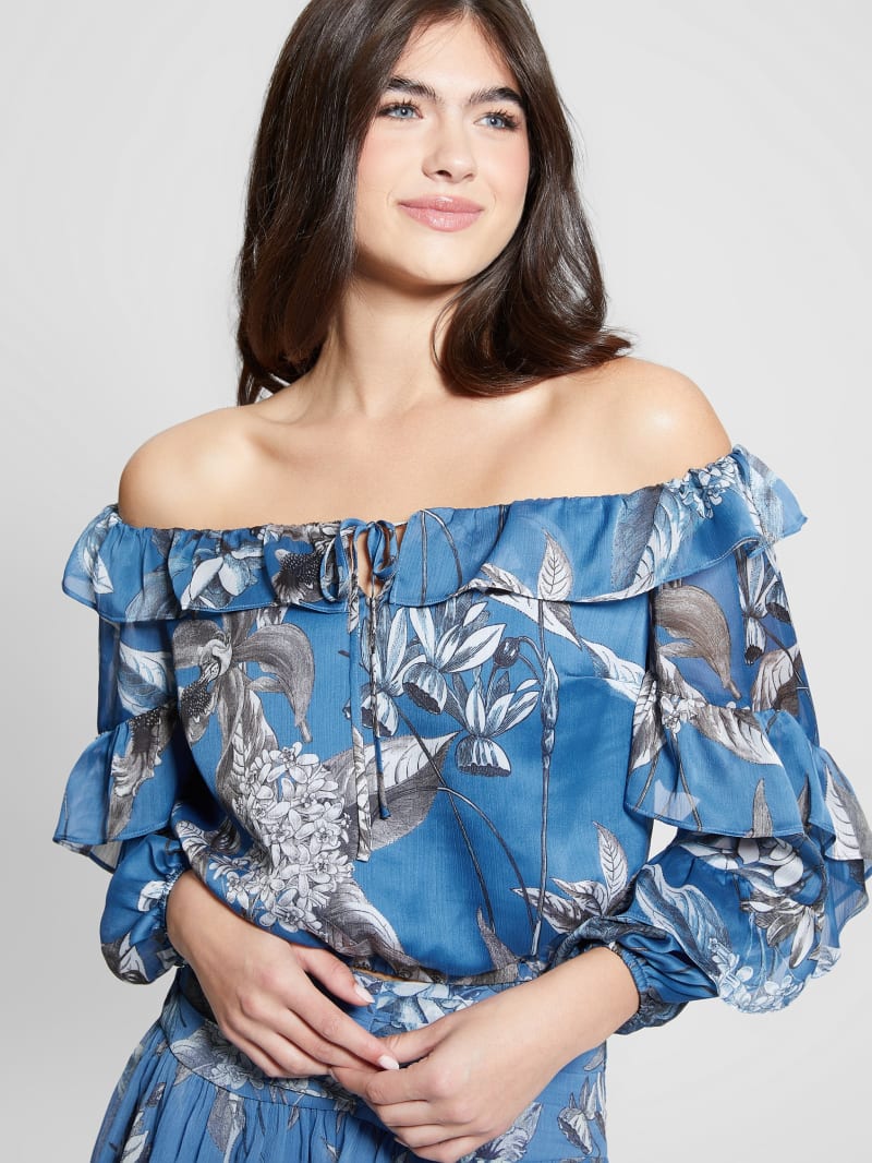 Guess Eco Shani Off-the-Shoulder Top - Phantom Flora Print