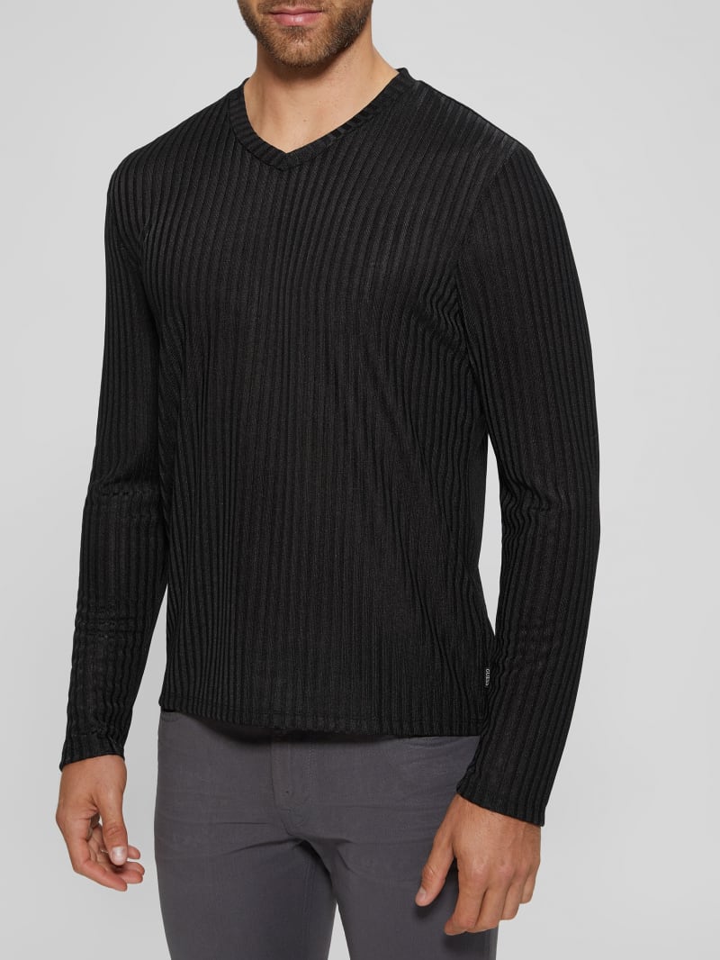 Guess Warehouse V-Neck Knit Tee - Black