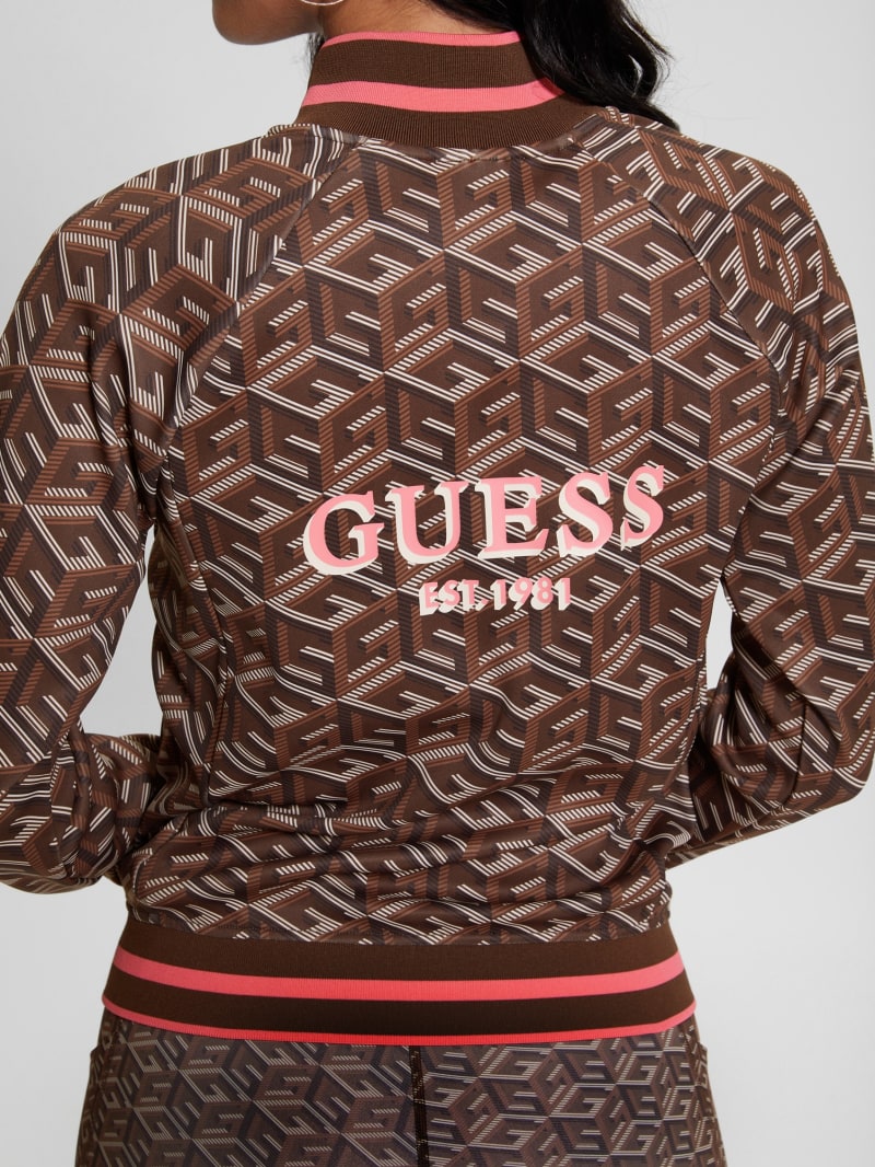 Guess Eco G-Cube Active Zip Sweatshirt - Stripe G-cube Brown