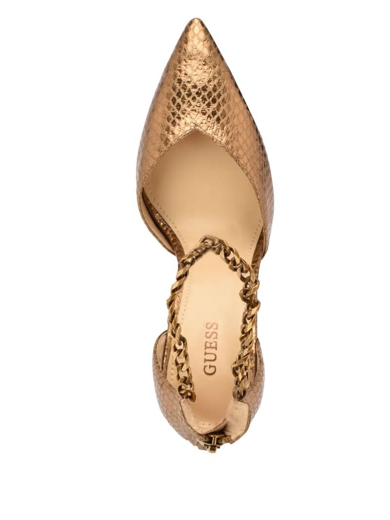 Guess Stefany G-Chain Ankle Strap Pumps - Bronze