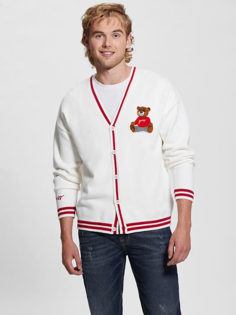 Guess Eco Liam Patch Cardigan - Salt White