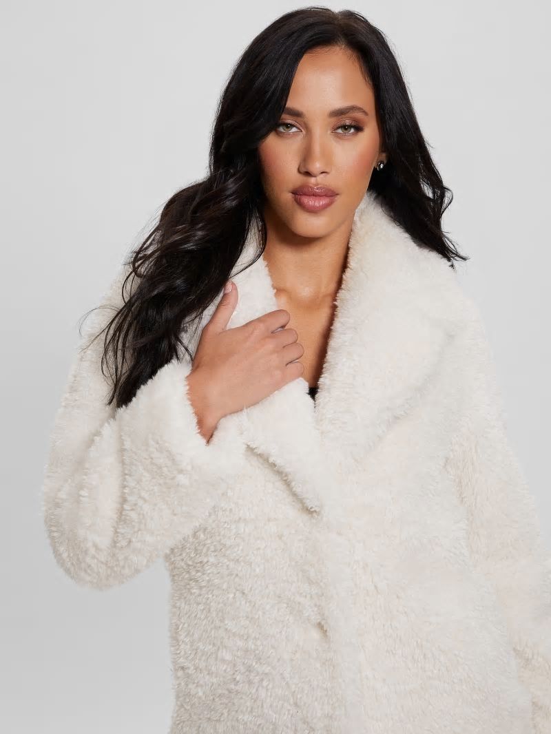 Guess Nives Faux-Fur Coat - Cream White