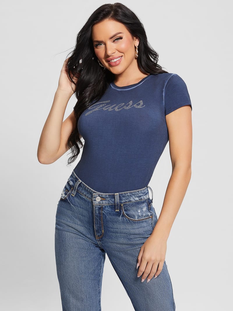 Guess Bling Signature Script Tee - Blackened Blue Multi